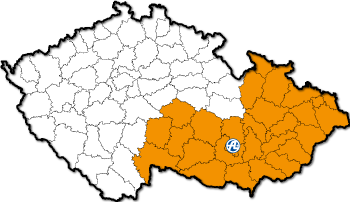 kraje Jihomoravský, Vysočina, Olomoucký, Moravskoslezský a okresy Jindřichův Hradec, Uherské Hradiště, Zlín, Kroměříž, Vsetín, Ústí nad Orlicí a Svitavy